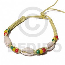 Rasta Wax Cord adjustable Macrame Reggae Wood Beads Sigay Cowry Shell BRACELETS - MACRAME BFJ5505BR