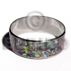 Stainless Steel Paua Abalone Laminated 1 inch 65 mm iridescent Bangles - Shell Bangles BFJ105BL