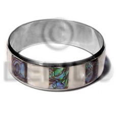 Stainless Steel Paua Abalone Laminated 1 inch 65 mm iridescent Bangles - Shell Bangles BFJ109BL