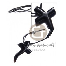 Wax Cord adjustable Black 45 mm Cross Carabao Horn Necklace - Surfer BFJ3600NK