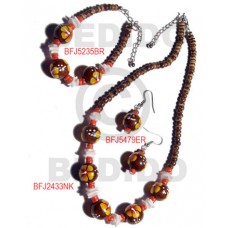 Wood Beads Brown Set Jewelry Earrings Necklace Hand Painted Set Jewelry BFJ039SJ