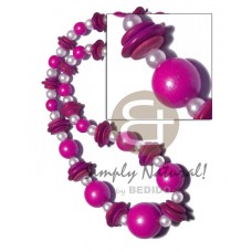 Wood Beads Pearls Fuschia Dyed Wooden Necklaces BFJ2642NK