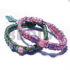Yellow Macrame thread adjustable Macrame Pink Turquoise Wood Beads BRACELETS - MACRAME BFJ5357BR