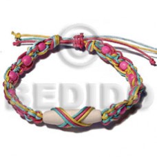 Yellow Wax Cord adjustable Macrame Pink Baby Blue Wood Beads BRACELETS - MACRAME BFJ5448BR