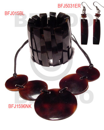 Black Tab Shell Leather Thong Black Set Jewelry 18 in necklace Bangles Earrings Set Jewelry BFJ106SJ