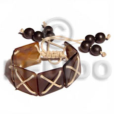 Black Wood Beads Black Tab Shell Square 7.5 inches Wax Cord Sea Shell Bracelets BFJ5122BR