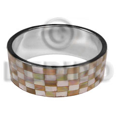 Brown Brown Lip Shell Laminated Stainless Metal 1 inch 65 mm Bangles - Shell Bangles BFJ121BL