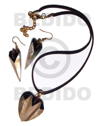 Brown Lip Shell Brown Leather Set Jewelry Earrings Necklace Set Jewelry BFJ035SJ