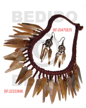 Brown Lip Shell Macrame thread Brown Set Jewelry Earrings Necklace Set Jewelry BFJ009SJ