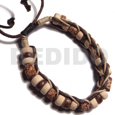 Brown Macrame Mahogany Beige Wax Cord adjustable Coconut Beads Wood Bracelets BFJ5267BR