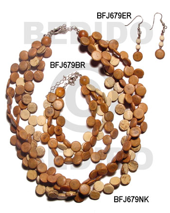 Coconut Beads Brown Set Jewelry 18 in necklace 7.5 Bracelets Earrings Set Jewelry BFJ080SJ