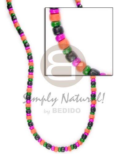 Coconut Beads Green Black Melon Pink 18 inches Necklace - Surfer BFJ1674NK
