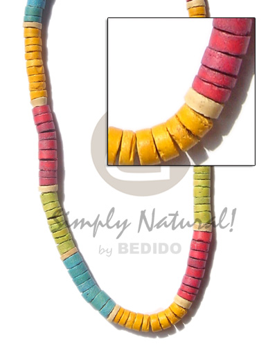 Coconut Heishi 7-8 mm Lime Green Red Mango Yellow Coconut Necklace BFJ161NK