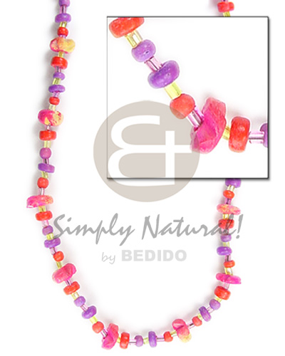 Coconut Pokalet Red Violet Pink 4-5 mm Flower Glass Beads Dyed Coconut Necklace BFJ078NK