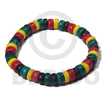 Elastic Rasta Coconut Beads 4-5 mm Coconut Bracelets BFJ5465BR