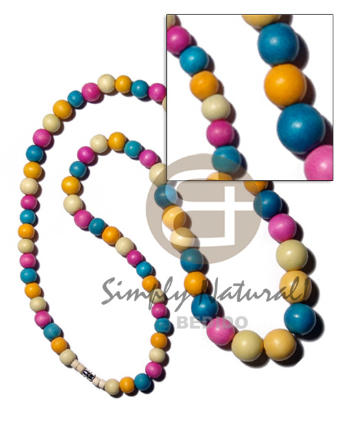 Graduated Multi-Color Dyed 30 inches Wood Beads Wooden Necklaces BFJ2178NK