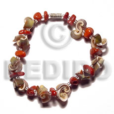 Green Red Glass Beads Luhuanus Red Everlasting 7.5 inches Sea Shell Bracelets BFJ5137BR
