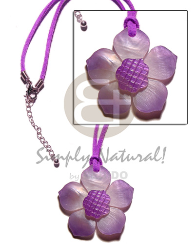 Hammer Shell Flower Lilac Tones Wax Cord Shell Necklace BFJ1122NK