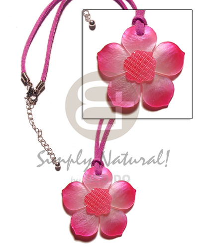 Hammer Shell Pink Tones Flower Wax Cord Shell Necklace BFJ1121NK