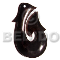 Horn 45 mm Fish Hook Black Pendants - Bone Horn Pendants BFJ5187P