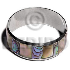 iridescent Paua Abalone Inlaid Stainless Metal 1 inch 65 mm Bangles - Shell Bangles BFJ107BL