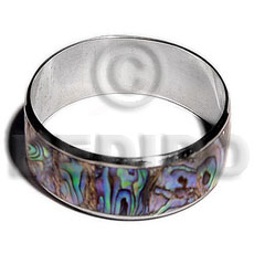iridescent Paua Abalone Inlaid Stainless Metal 1 inch 65 mm Bangles - Shell Bangles BFJ108BL