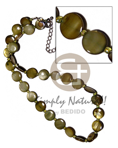 Kabibe Shell Glass Beads Laminated 10 inch Olive Shell Necklace BFJ2690NK