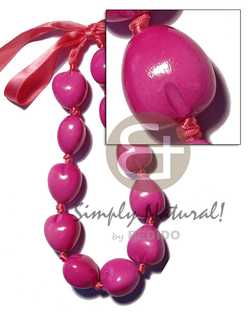 Kukui Nuts Ribbon Pink Painted Lumbang Seed Choker Kukui Lei Necklace BFJ1827NK