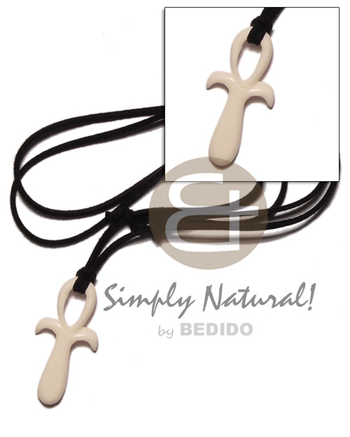 Leather Thong Bone adjustable Natural White 40 mm Cross Necklace - Surfer BFJ1422NK