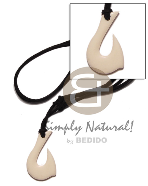 Leather Thong Bone adjustable Natural White 40 mm Hook Necklace - Surfer BFJ1412NK