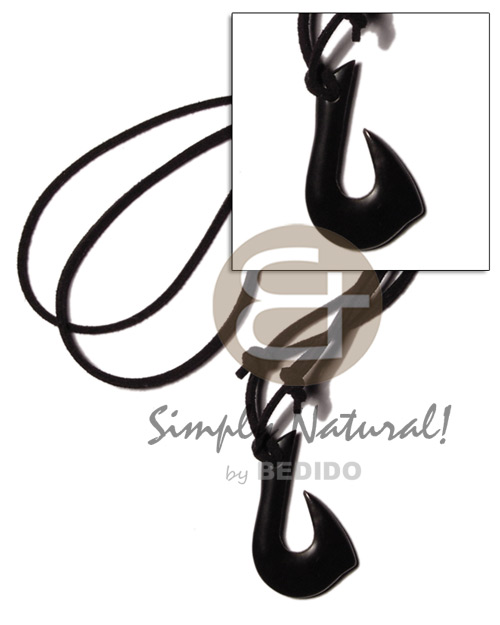 Leather Thong Carabao Horn adjustable Black 40 mm Necklace - Surfer BFJ1440NK