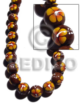 Madre de Cacao 15 mm Painted Orange Yellow Flower White Wood Beads - Painted Wood Beads BFJ368WB