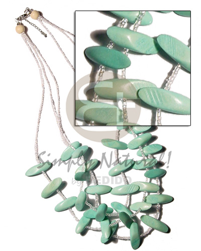 Mint Green White Wood Dyed Glass Beads Slide Cut 18 inches Multi Row Wooden Necklaces BFJ1571NK