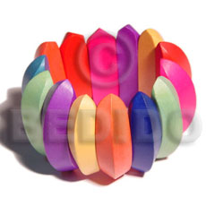 Multi-Color Yellow Blue Red Green Orange Elastic White Wood Dyed Bangles - Wooden Bangles BFJ033BL