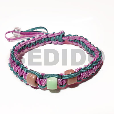Pink Macrame thread Wood Beads adjustable Macrame Wax Cord Sky Blue BRACELETS - MACRAME BFJ5347BR