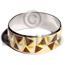 Stainless Steel Coconut Mother-Of-Pearl Laminated Crazy Cut 1 inch 65 mm Inlaid Bangles - Shell Bangles BFJ101BL