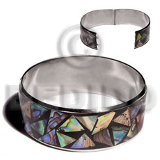 Stainless Steel Paua Abalone Laminated Crazy Cut 1 inch 65 mm iridescent Bangles - Shell Bangles BFJ104BL