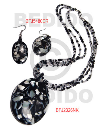 Trocha Shell Black Set Jewelry Earrings Necklace Laminated Set Jewelry BFJ040SJ