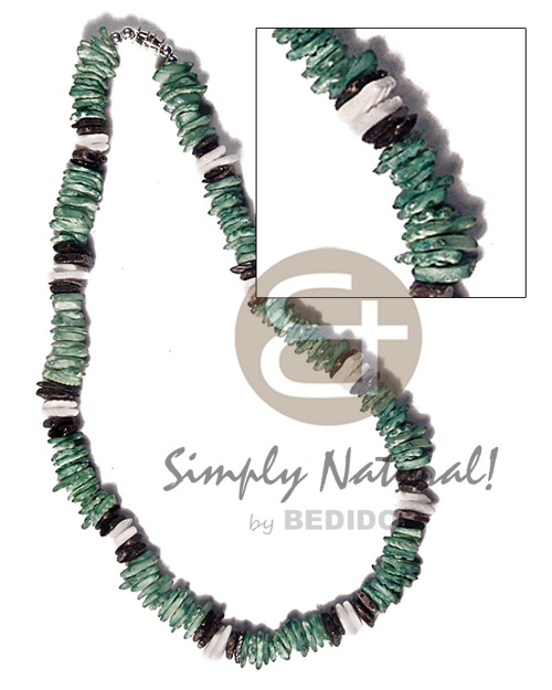 White Rose Green Dyed 18 inches Multi-Color White Black Puka Shell Necklace BFJ3733NK