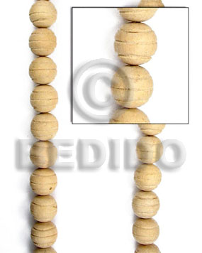 White Wood 10 mm Groove Natural Round Wood Beads Carved Wood Beads BFJ050WB