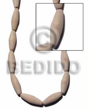 White Wood Football 30 mm Natural 16 inches Beads Strands Wood Beads - Football and Cylinder Wood Beads BFJ440WB