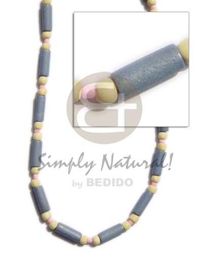 White Wood Glass Beads Pastel Blue Yellow 18 inches Dyed Wooden Necklaces BFJ277NK