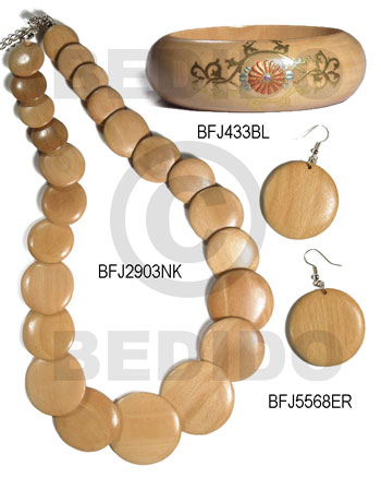 White Wood Natural Set Jewelry 18 in necklace Bangles Earrings Set Jewelry BFJ178SJ