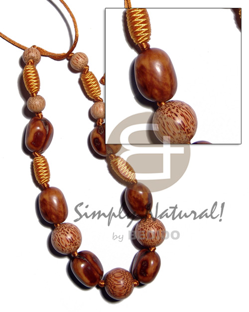 Wood Beads Capsule Palmwood Satin Cord 36 inches Natural Wooden Necklaces BFJ2014NK