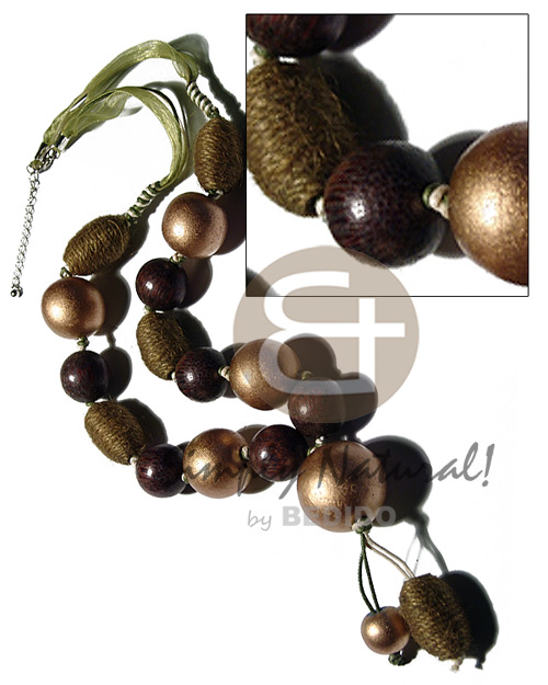 Wood Beads Robles Wood Round Wrapped Beads Gold Olive Green Wooden Necklaces BFJ2385NK