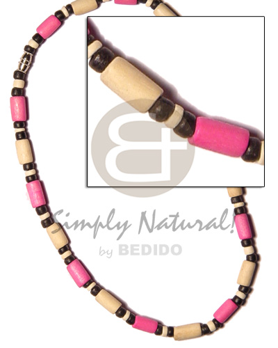 Wood Beads Tube Black Pink Natural White Multi-Color Dyed Wooden Necklaces BFJ509NK