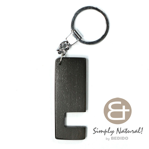 Wood Stained Black Coated 64 mm x 24 mm x 5 mm Chrome Keychain IPHONE ANDROID ACCESSORY BFJ081KC