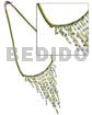 Cleopatra Design Necklace Dangling Green Tones Glass Beads In Metal Looping W/ Leather Thong