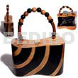 Acacia Bags Collectible Handcarved Laminated Acacia Wood Handbag / Beta Natural/black/gold Combi 7.5inx3.5inx5in / Handle Ht:4 In. / W/ Black Satin Inner Lining